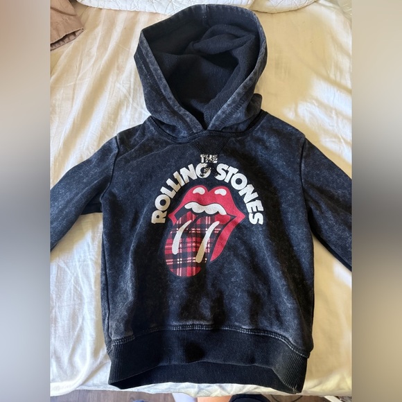the Rolling Stones Other - The Rolling Stones Plaid Tongue Graphic Hoodie | 2T | Black Acid Wash
